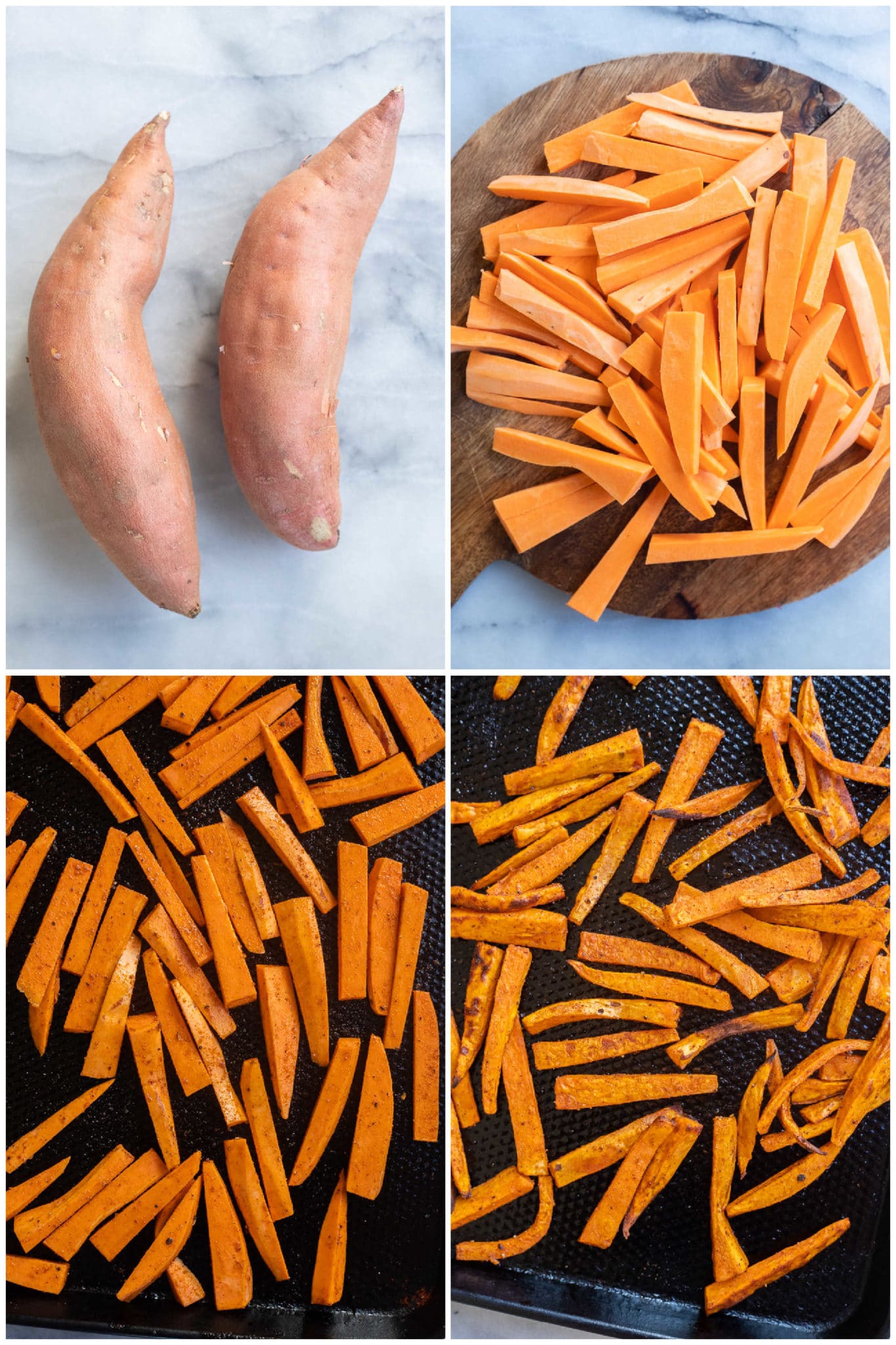 showing how to make roasted sweet potatoes step by step
