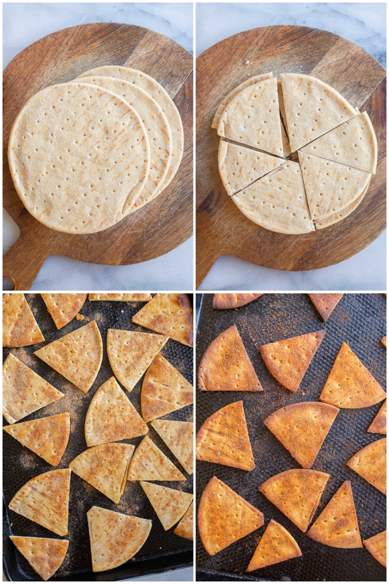 showing how to make crispy seasoned pita chips