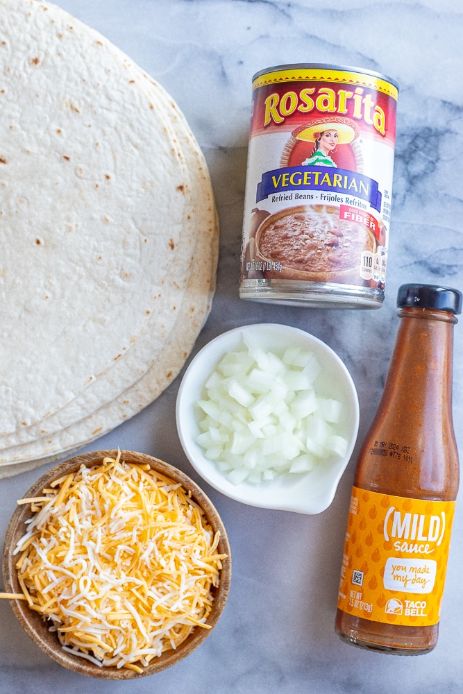 all the ingredients needed to make these Taco Bell bean burritos at home