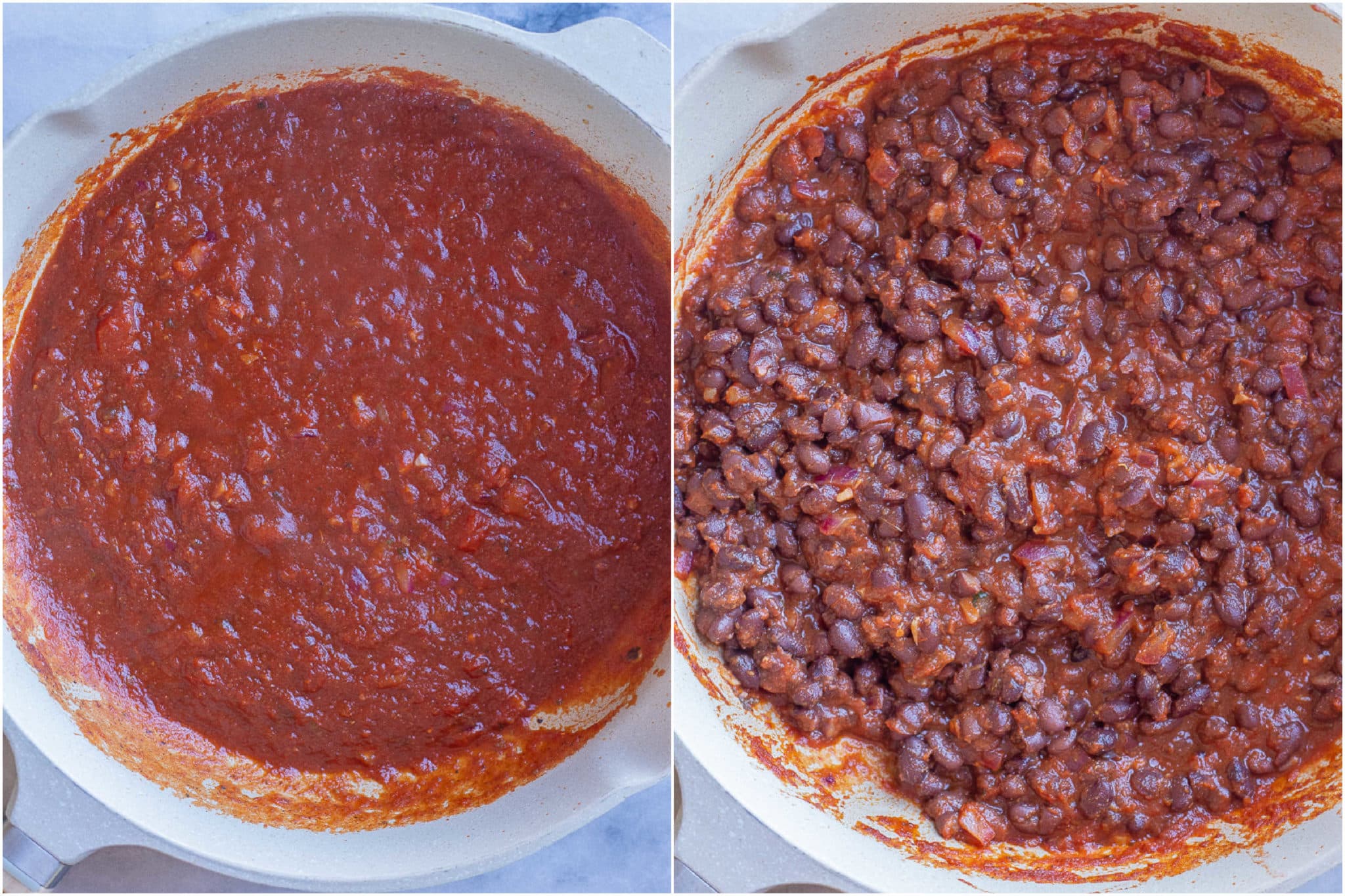 showing how to make bbq black beans with homemade bbq sauce