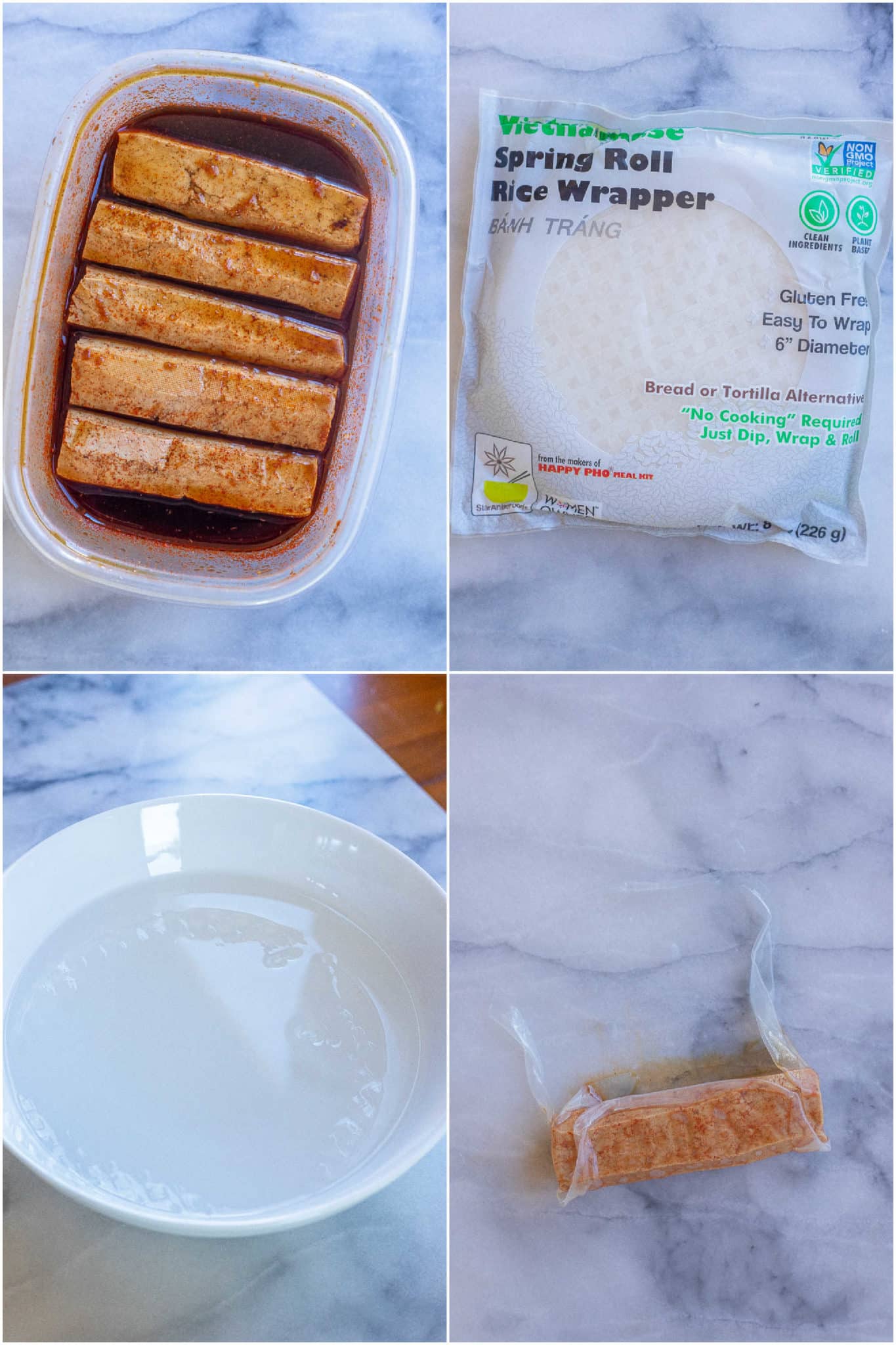 showing how to prepare the tofu with the rice paper to make these homemade vegan hot dogs