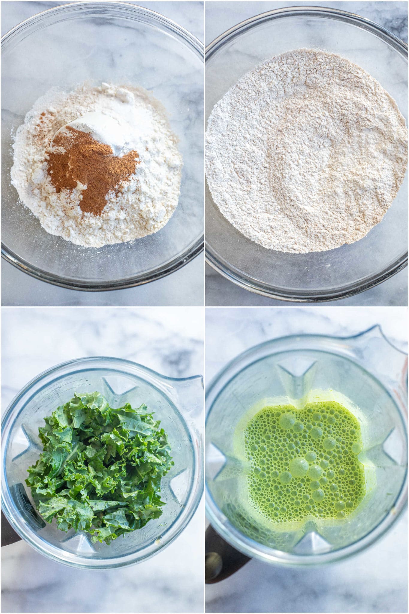 showing how to make the healthy green muffin recipe with whole wheat flour and kale