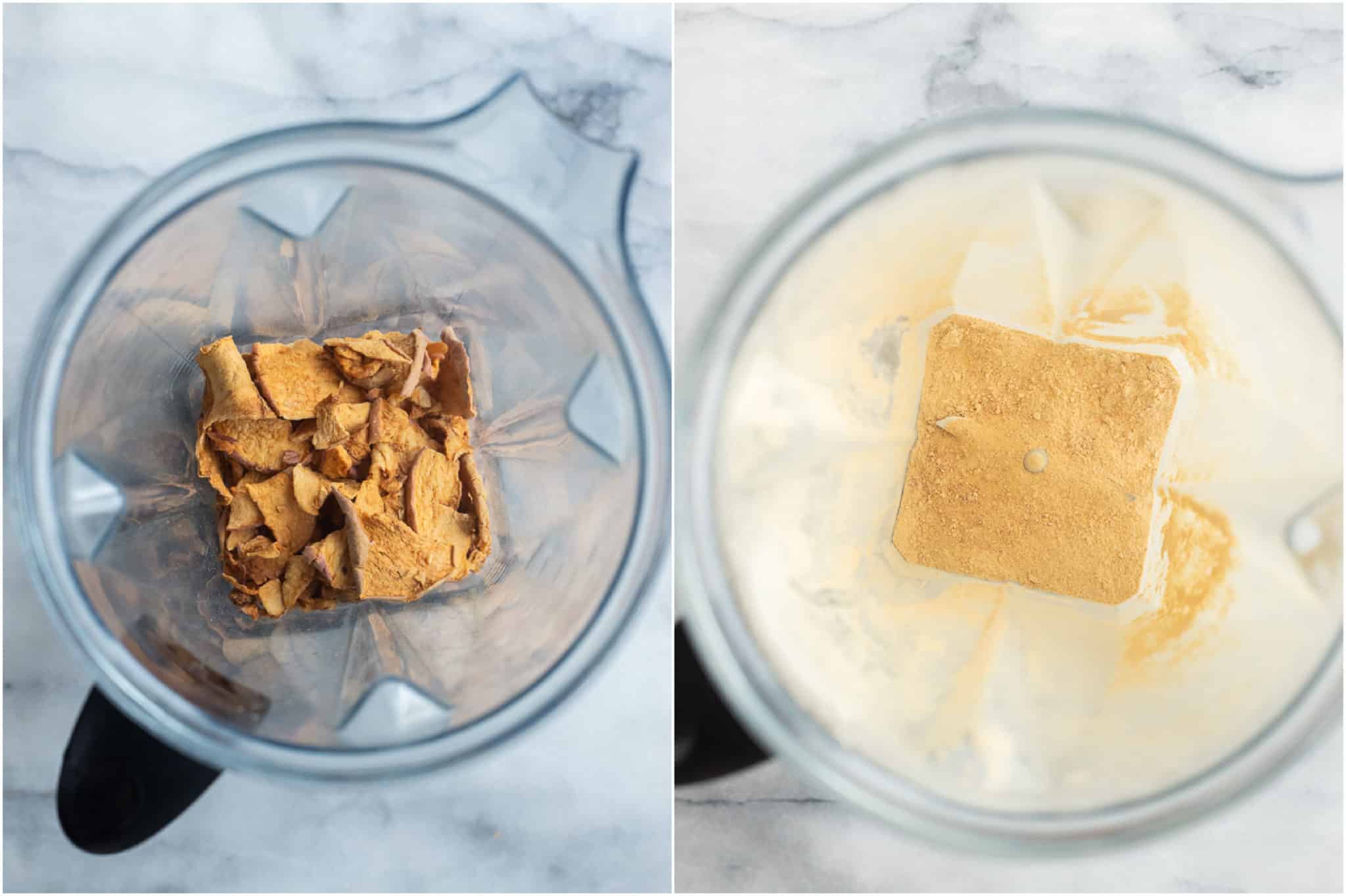 apple chips that have been blended to a powder in a vitamix blender