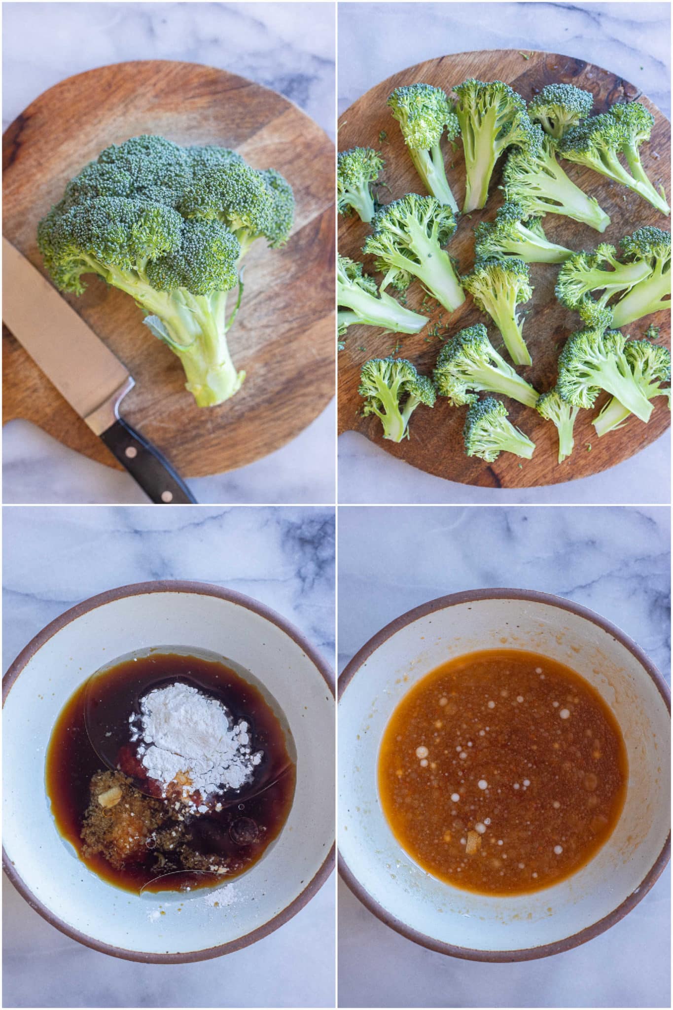 showing how to prepare the broccoli and the chili garlic sauce.