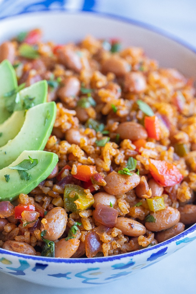 close up of vegan rice and bean bowls