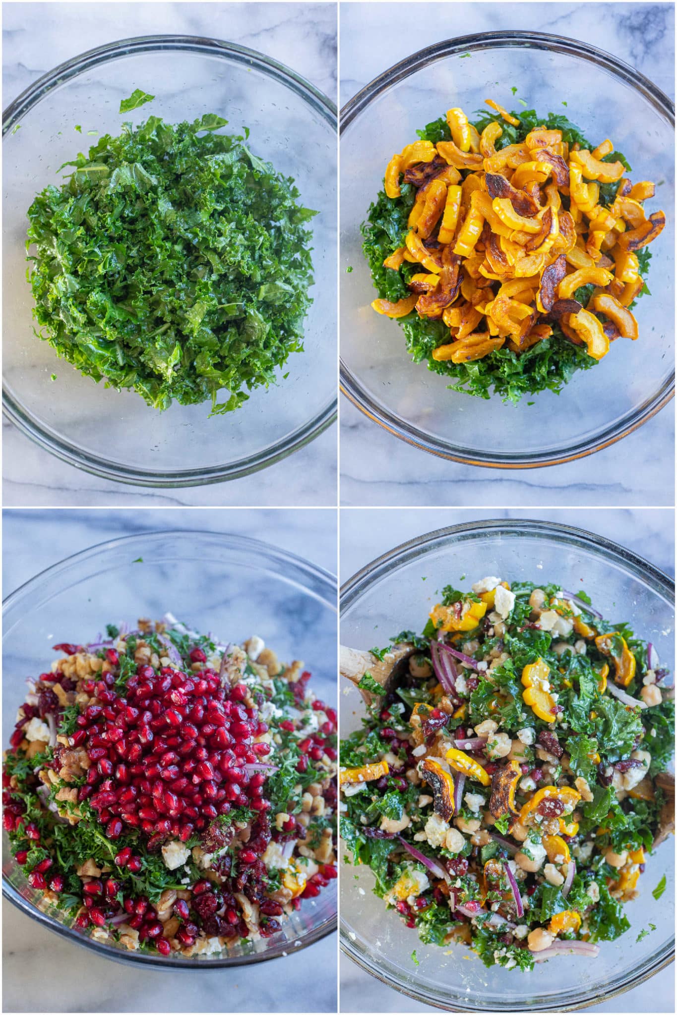 adding in all the ingredients to the salad and mixing it up in a large serving bowl