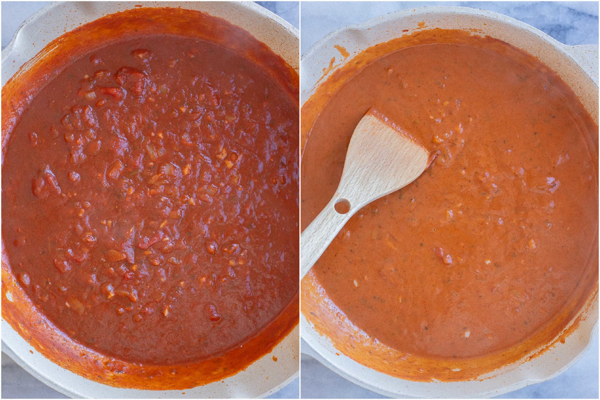 showing how to make the creamy red sauce for the smoky coconut chickpeas