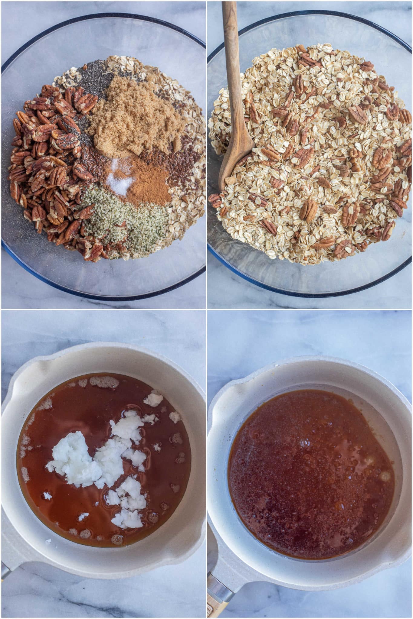showing how to make homemade granola with maple syrup and coconut oil