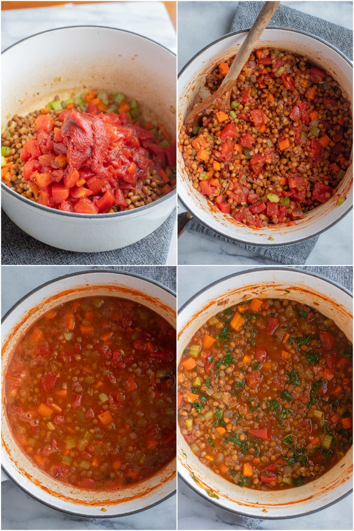 showing how to make this one pot vegetarian lentil soup with a few pantry ingredients