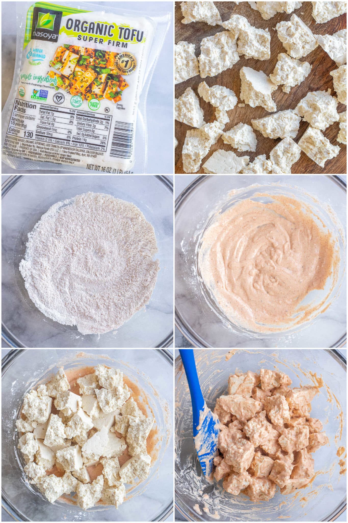showing how to make vegan buffalo tofu wings with step by step photos
