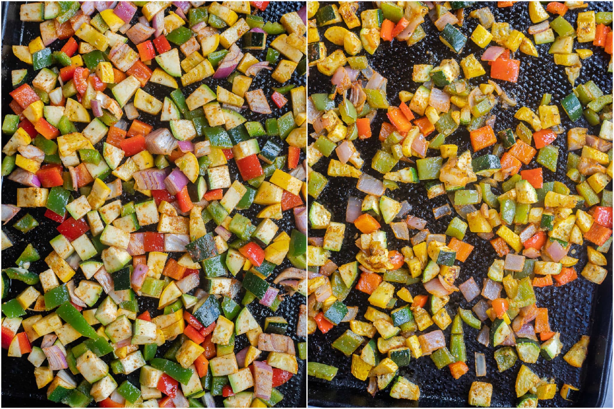 roasted vegetables before and after