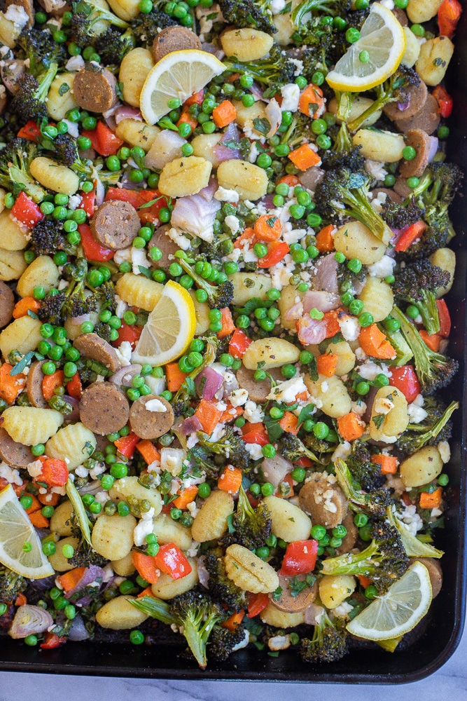 gnocchi sheet pan dinner with roasted veggies and sausage