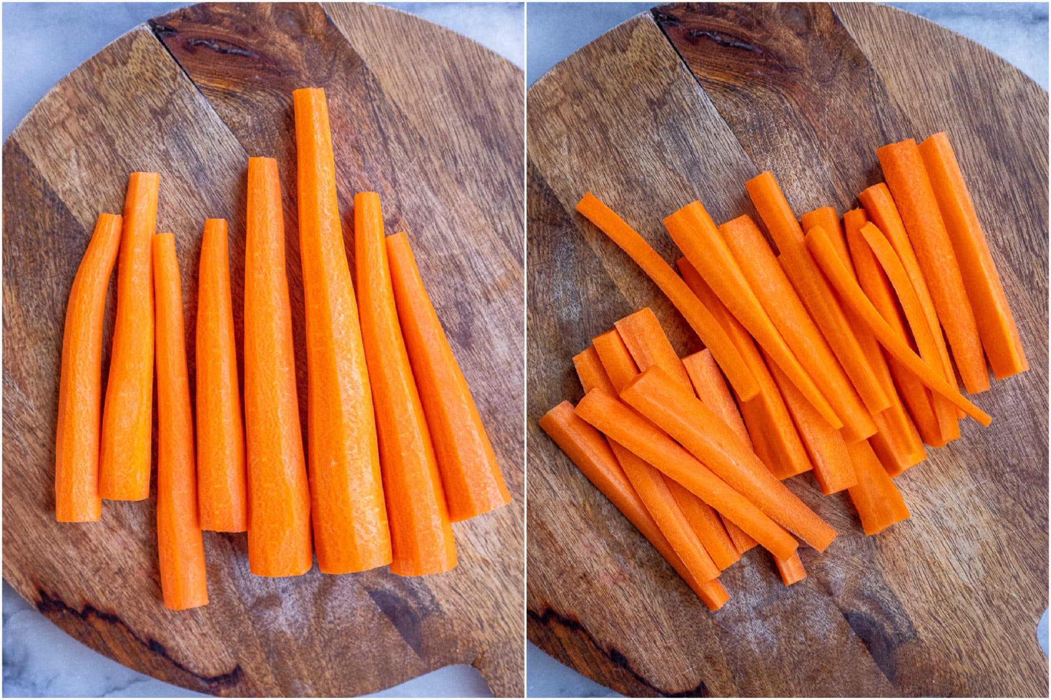 showing how to cut the carrots into thin strips that fill fit into the mason jar