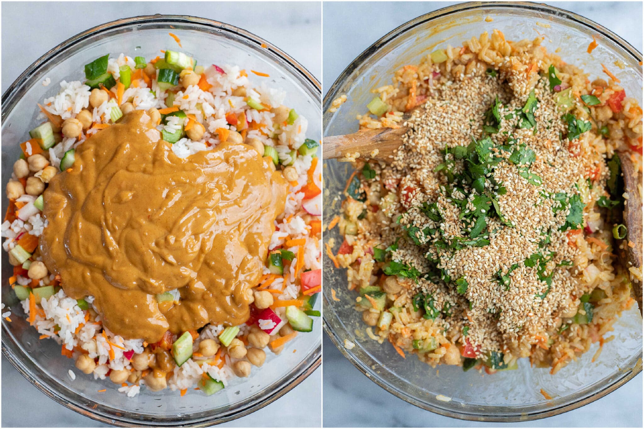 Rice and chickpea salad with an Asian style peanut dressing
