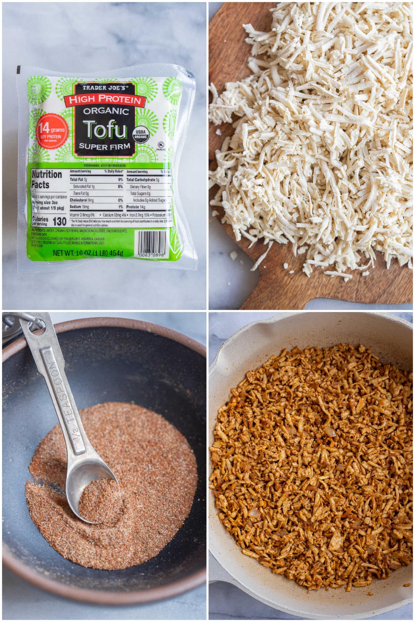showing how to make seasoned shredded tofu with super firm tofu and homemade seasoning