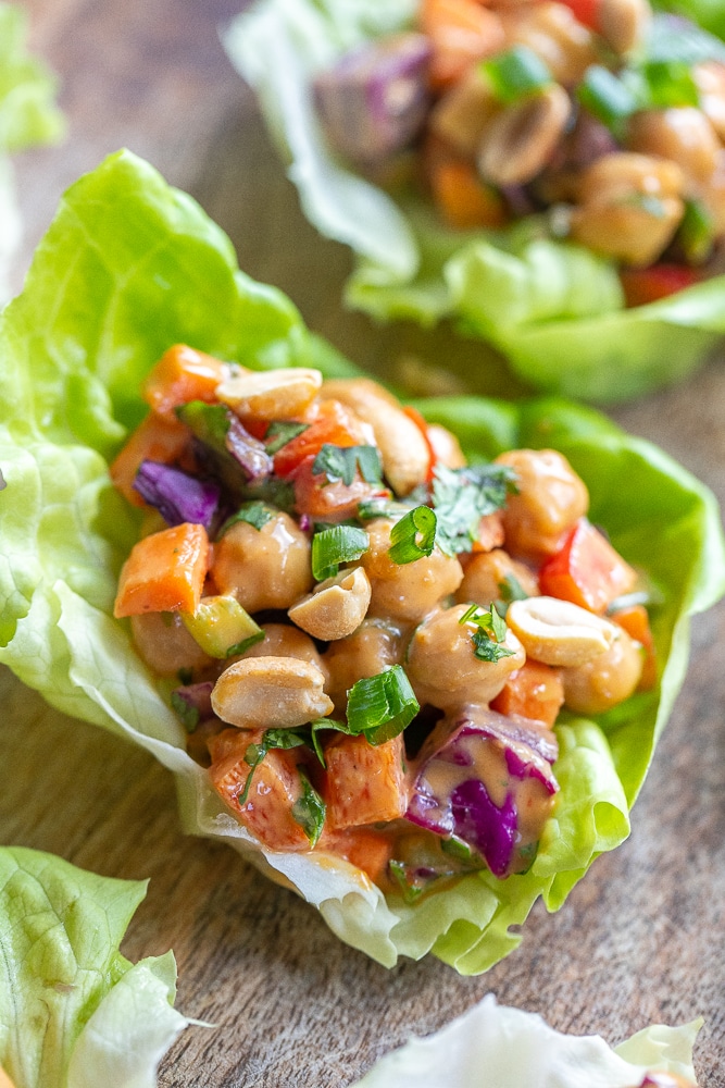 Chickpea Lettuce Wraps with Peanut Sauce