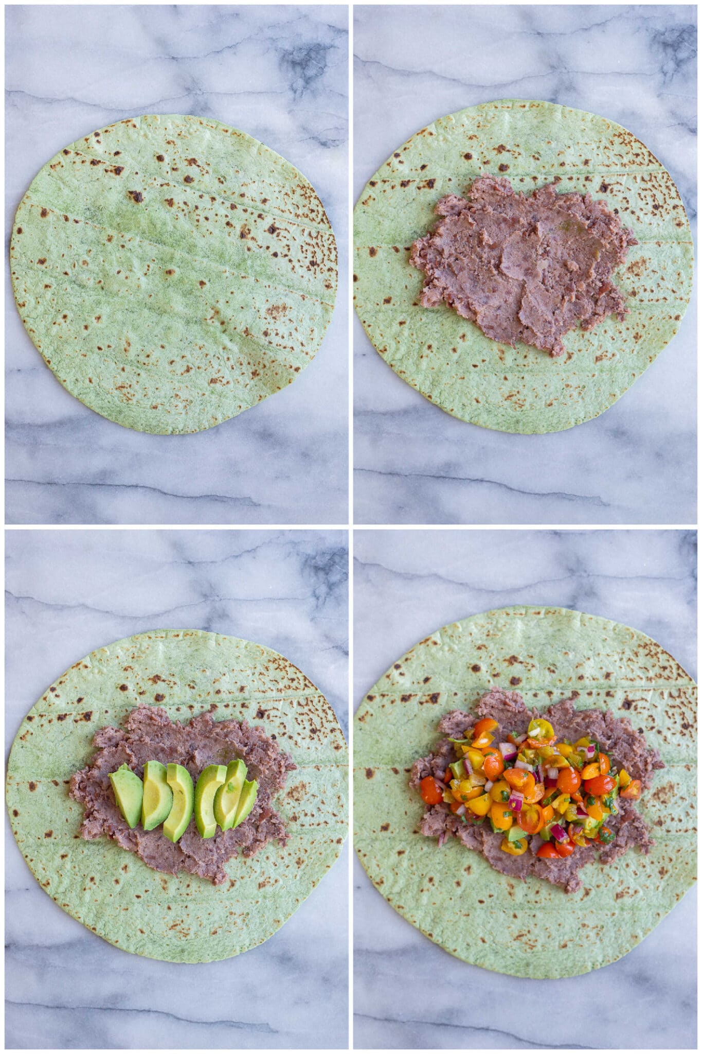 showing how to make crunchy black bean ranch wraps with step by step photos