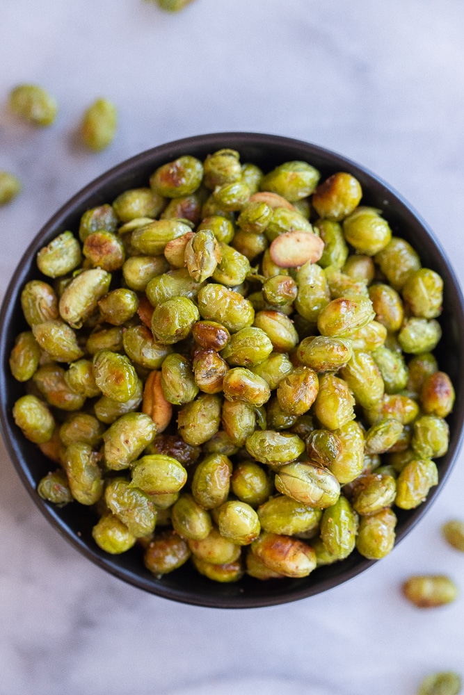 bowl of crispy roasted edamame