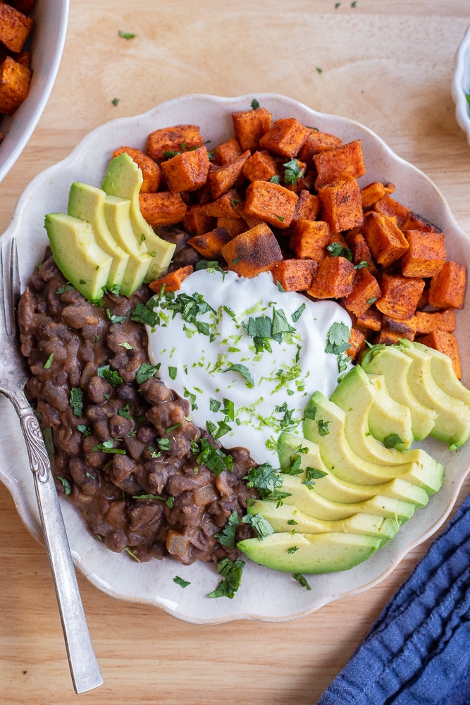 Cottage Cheese Candy Potato and Black Bean Bowls