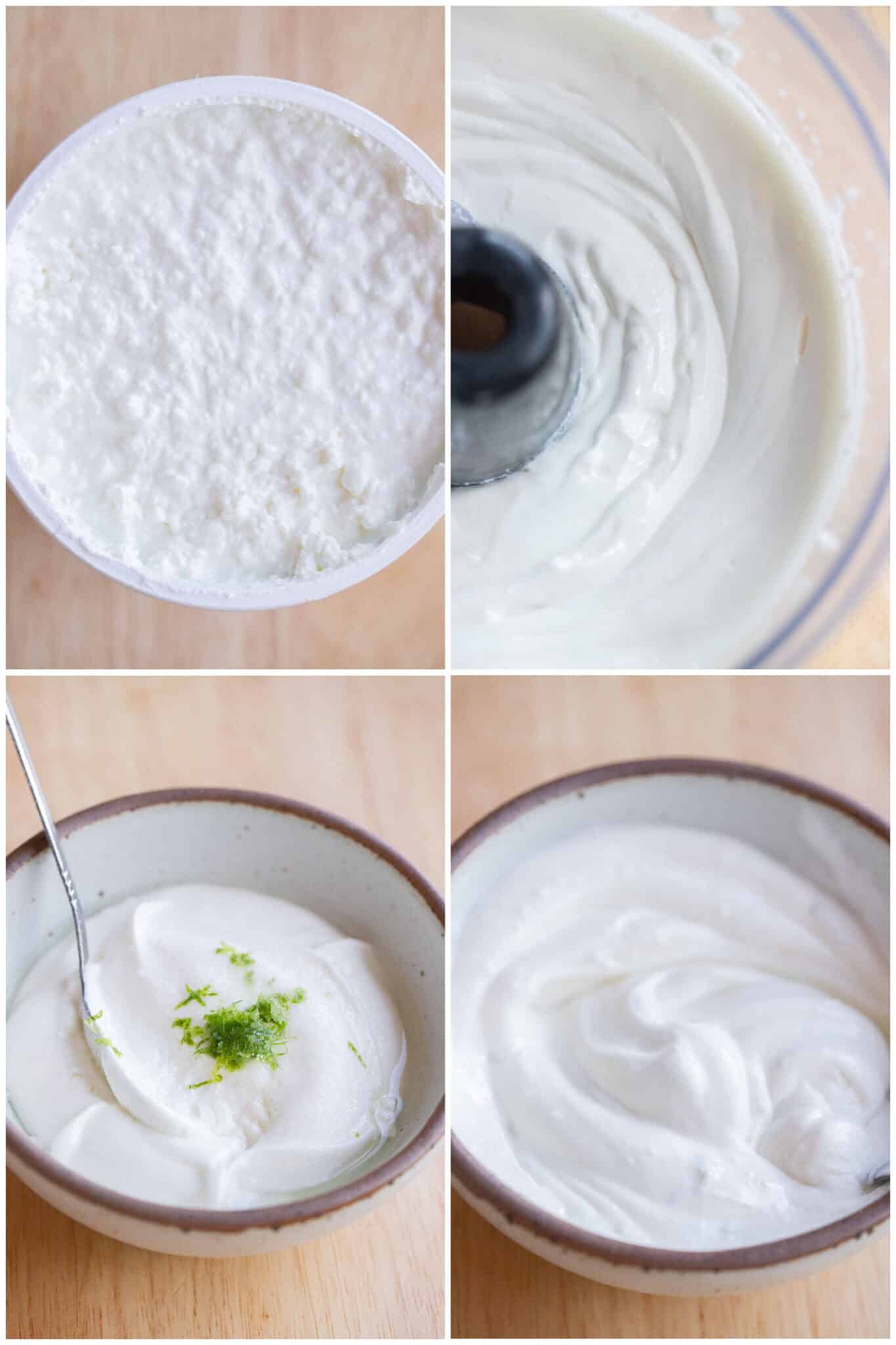 showing how to make blended cottage cheese mixed with lime zest