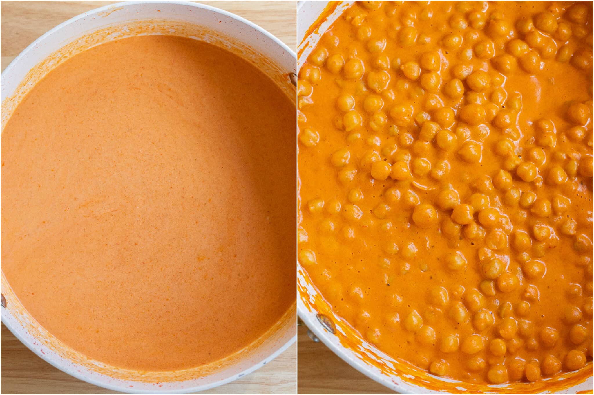 showing how to make this creamy coconut milk sauce with chickpeas