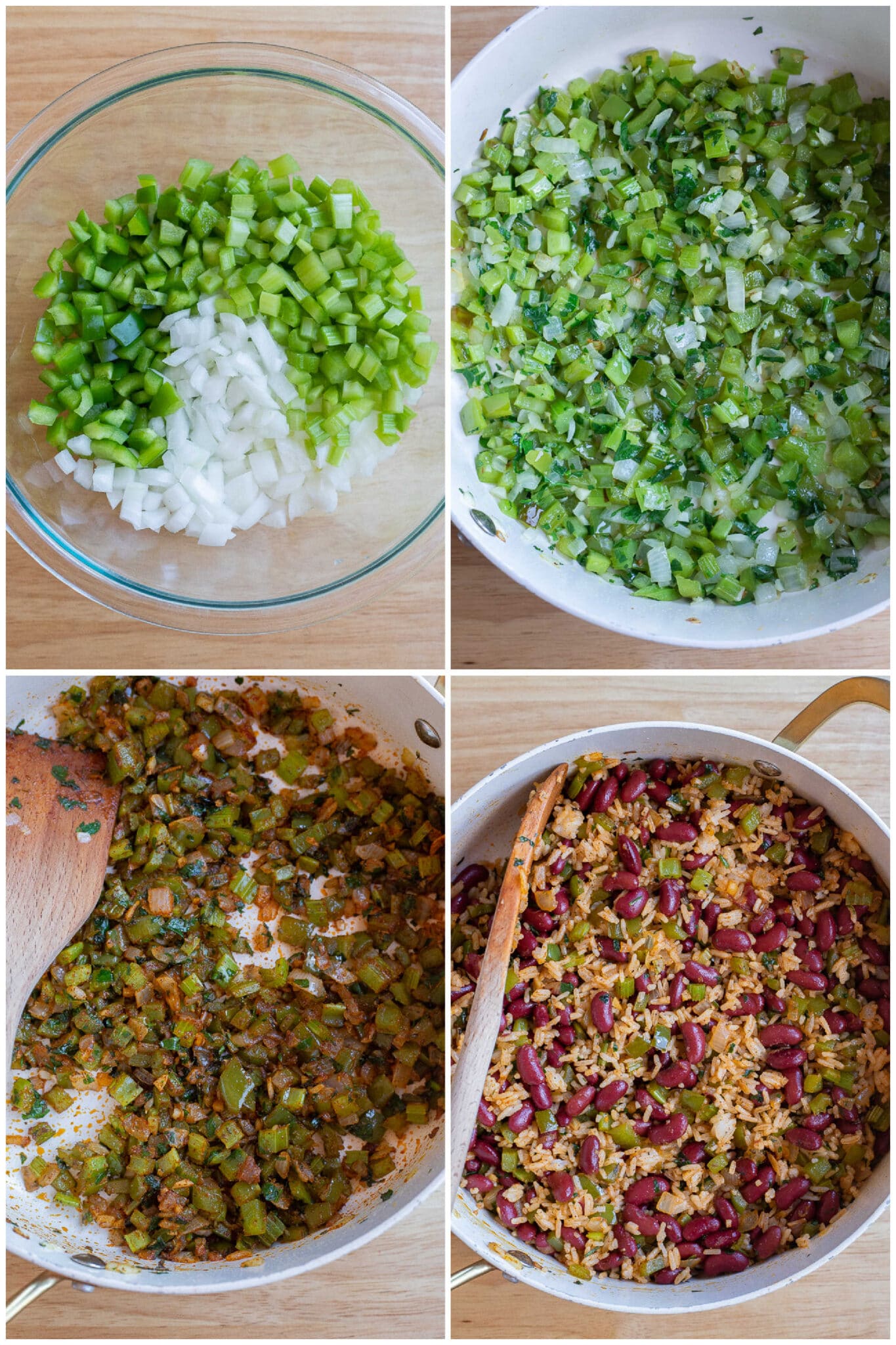 showing how to make the cooked vegetables for this bean and rice recipe