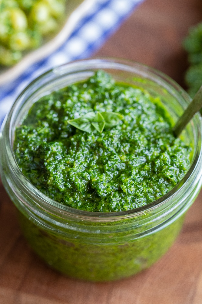 jar full of homemade kale pesto