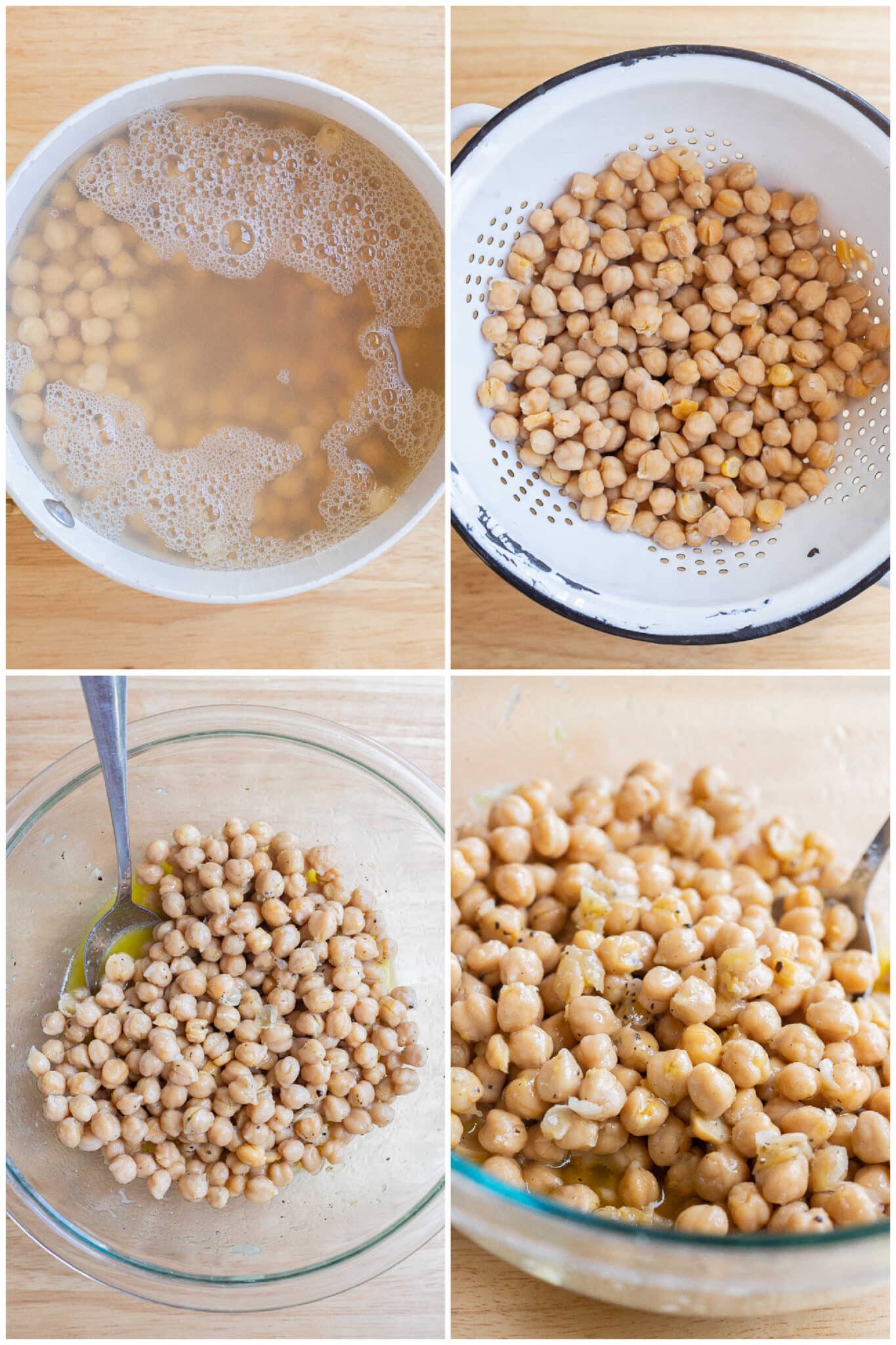 showing how to prepare the chickpeas and add them to the bowl with the marinade