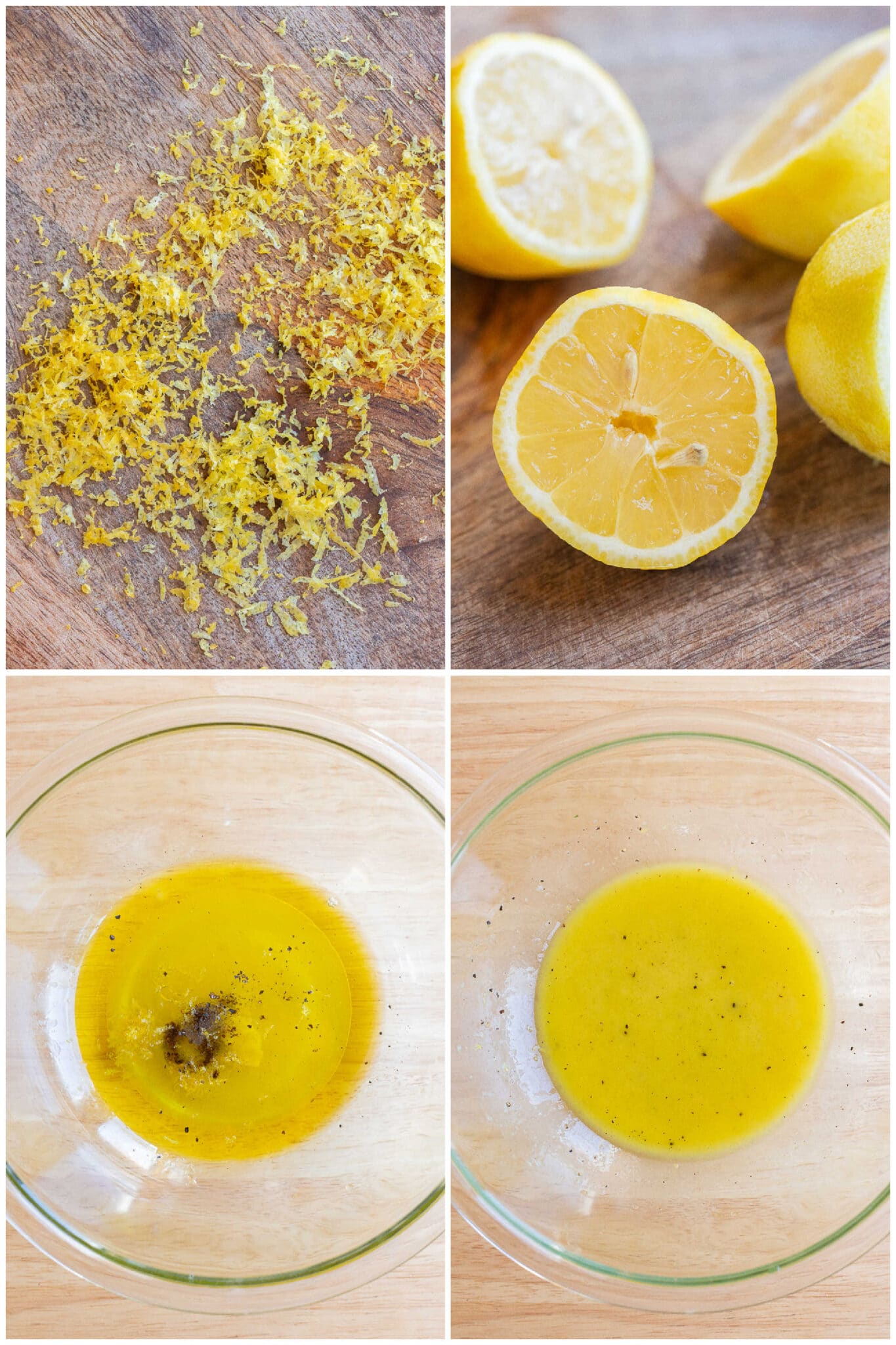 showing the making of the lemon pepper marinade using fresh lemon juice and zest
