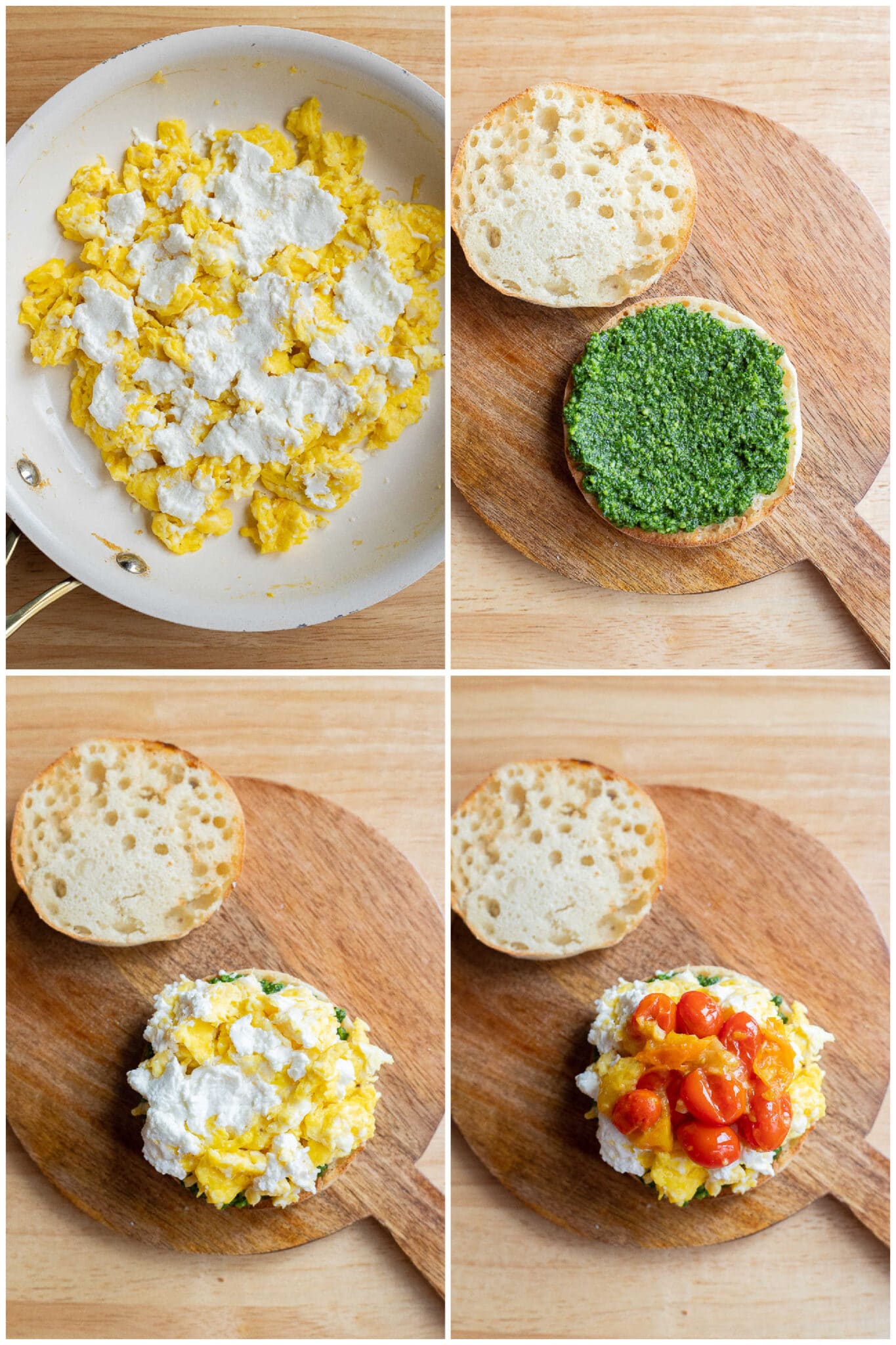 goat cheese scrambled eggs on a meal prep breakfast sandwich