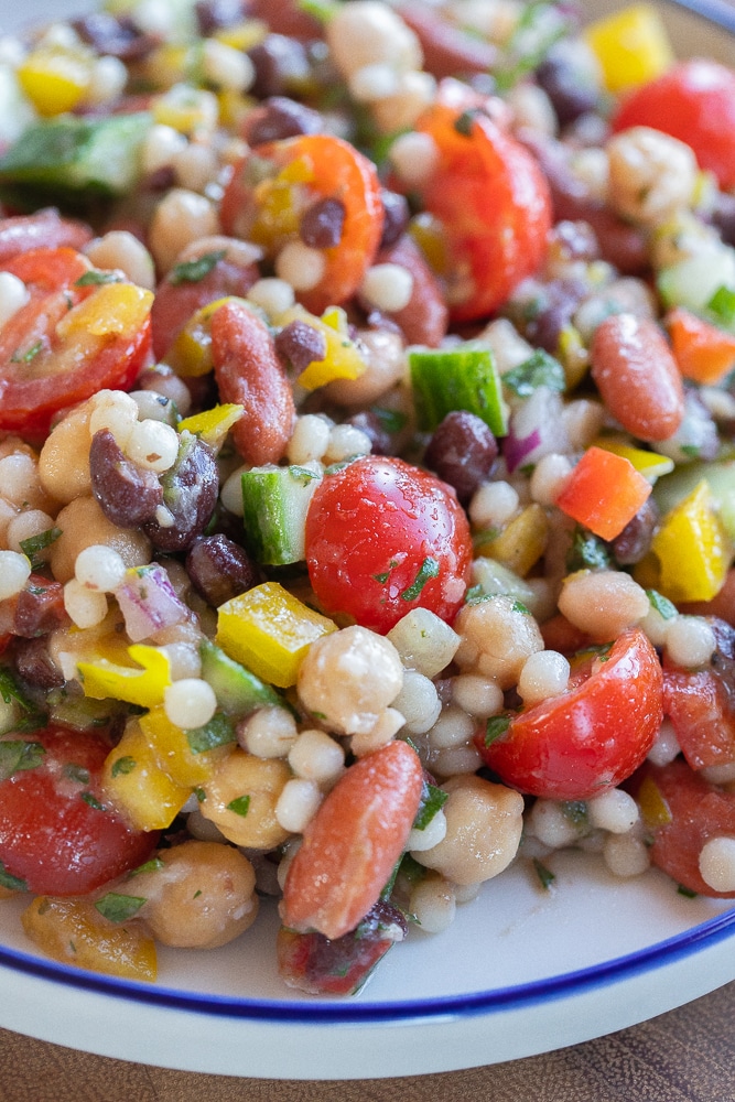 close up of dense bean couscous salad