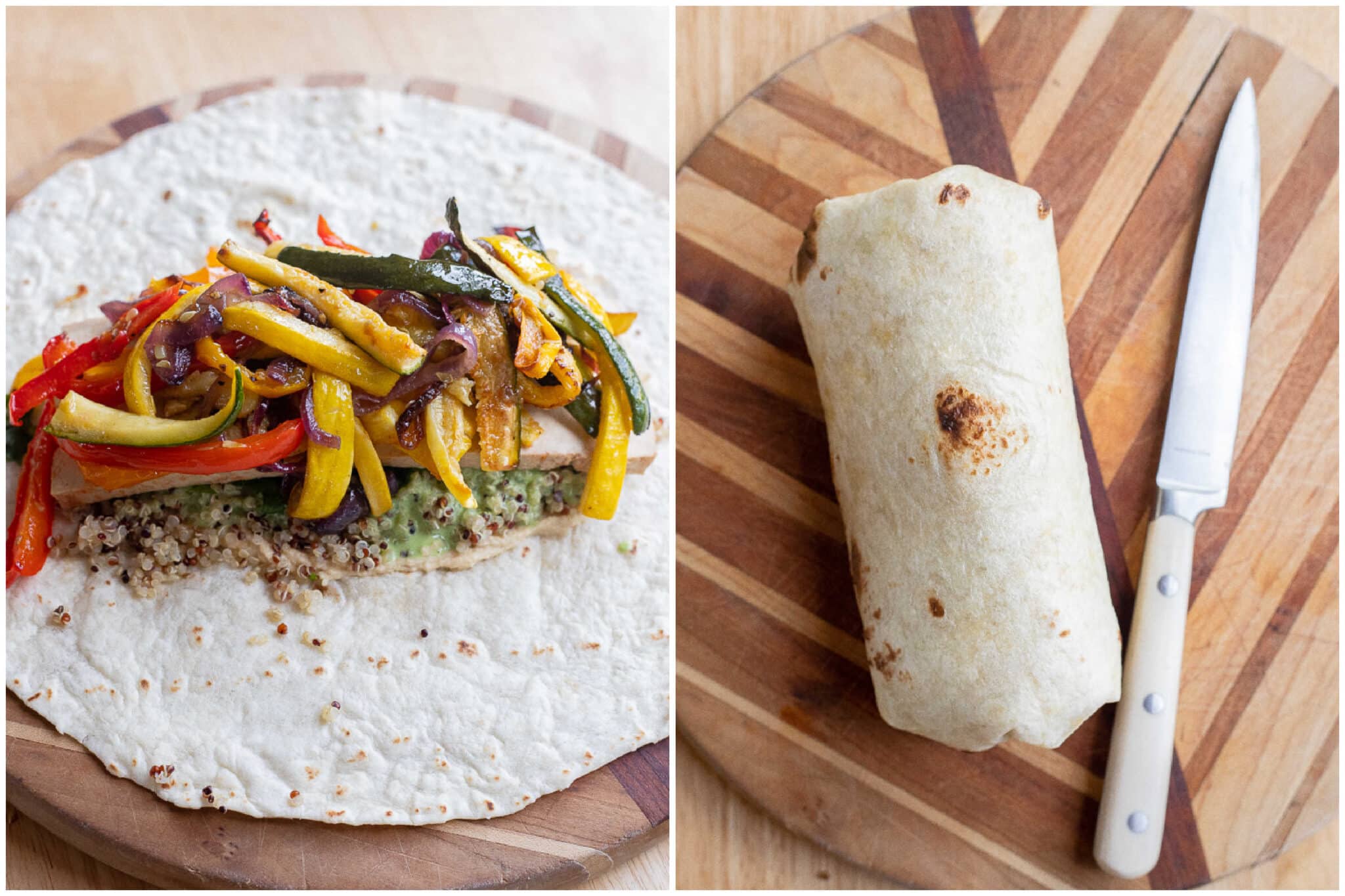 roasted veggie hummus wraps rolled up