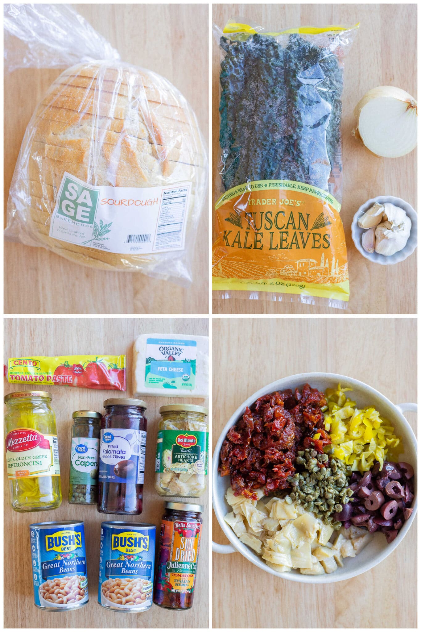 showing all the ingredients needed to make this easy tuscan white bean toast