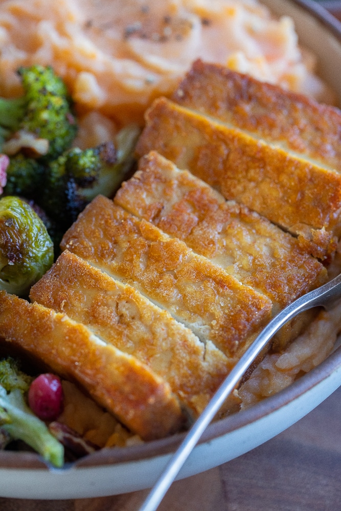 golden brown sliced tofu
