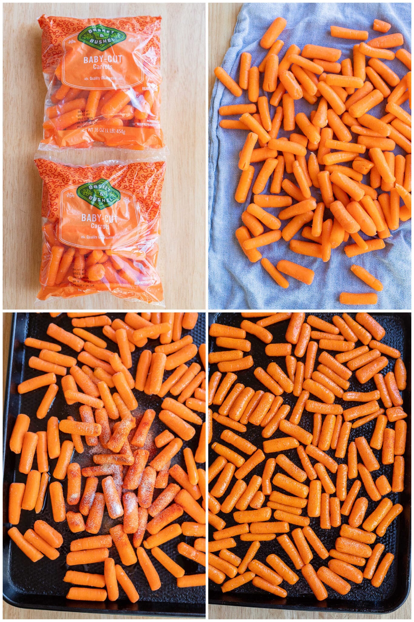Showing how to prepare the roasted baby carrots