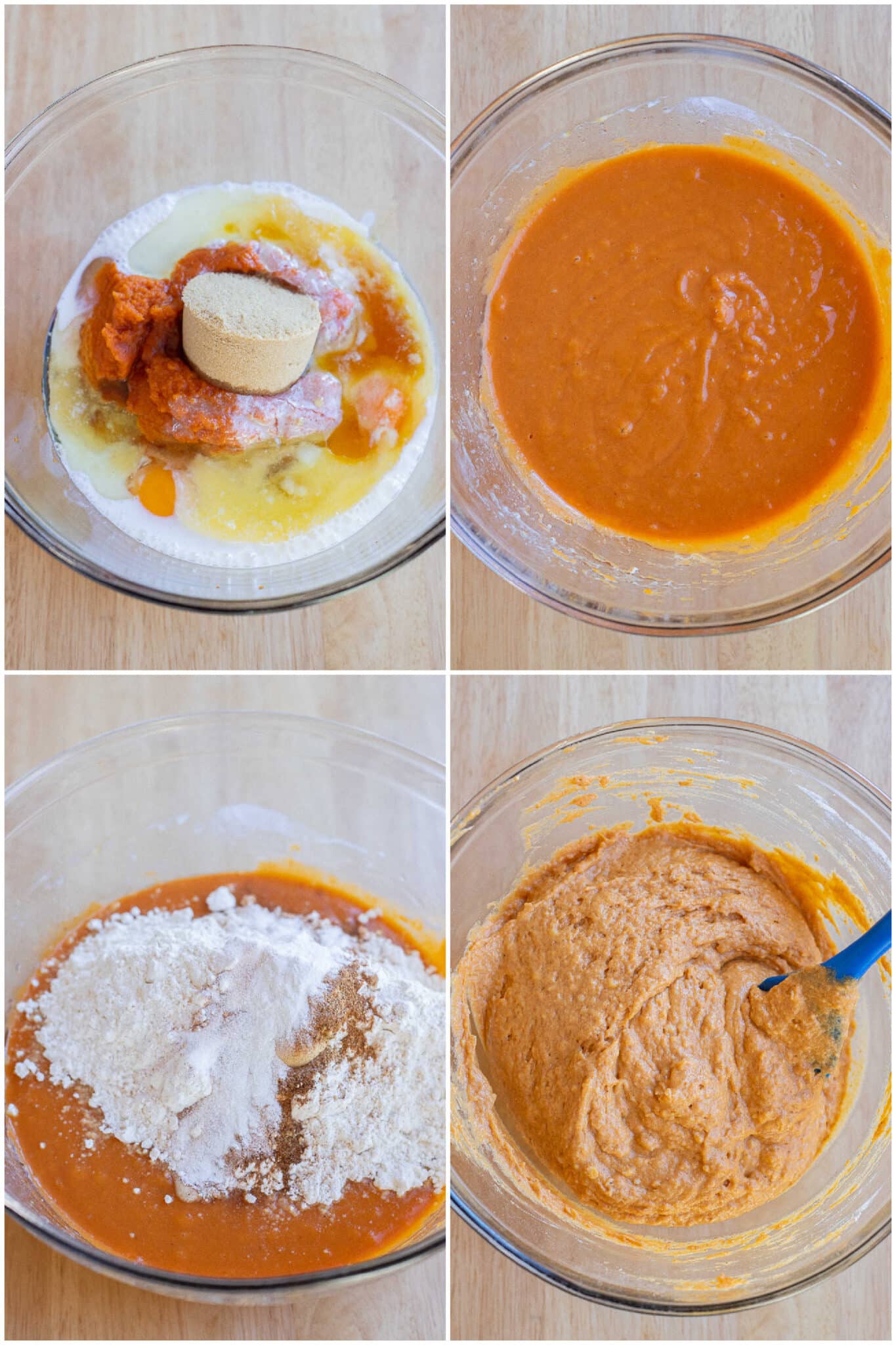 showing how to make the pumpkin cake batter