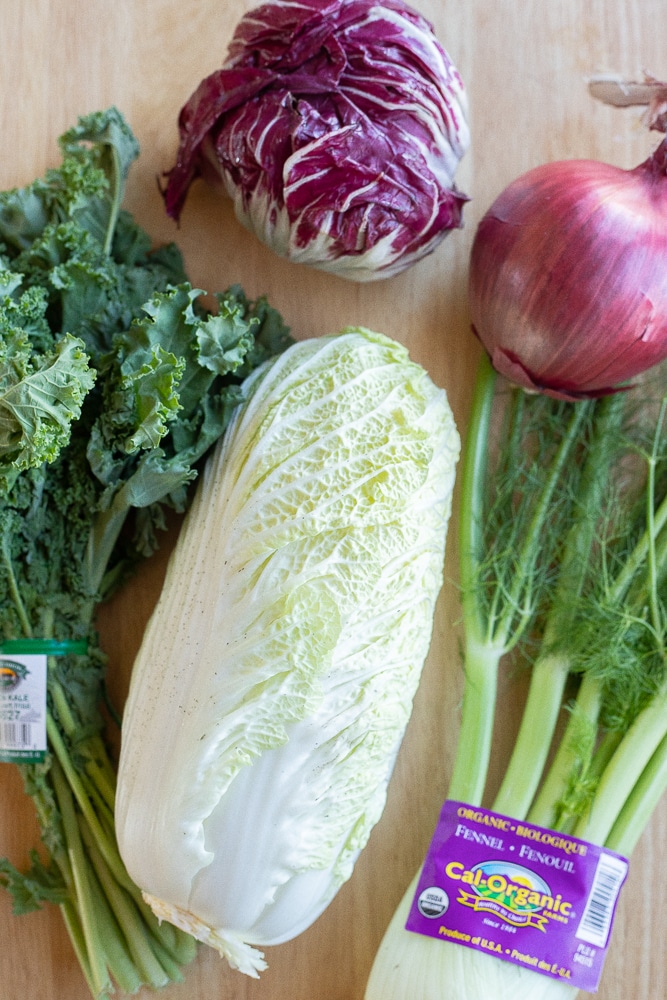 showing the vegetables needed to make this festive coleslaw recipe