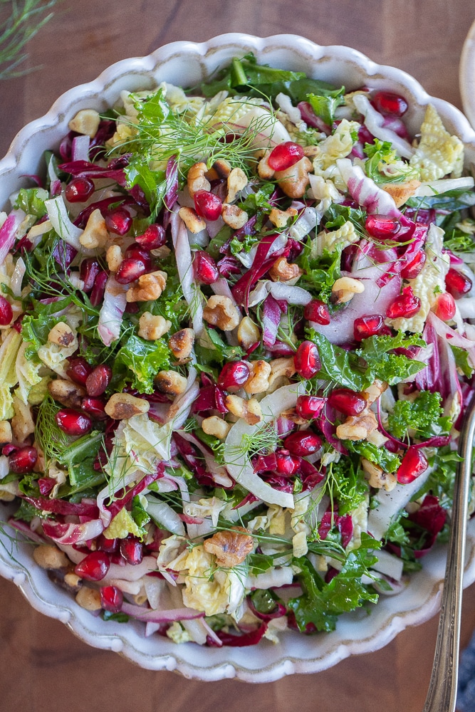 close up of this christmas coleslaw salad in a serving bowl