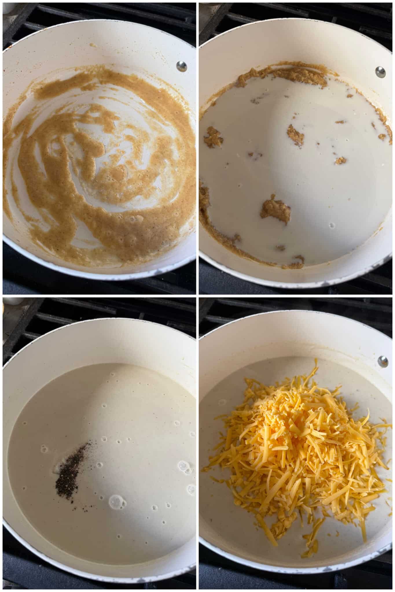 showing how to make the roux for the cheesy sauce