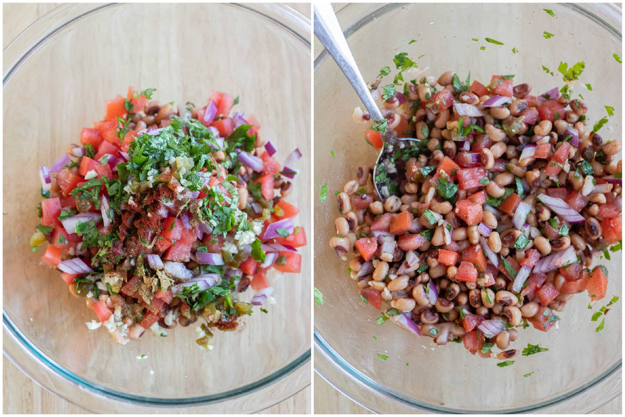 showing how to make the black eyed pea salad for the quesadillas