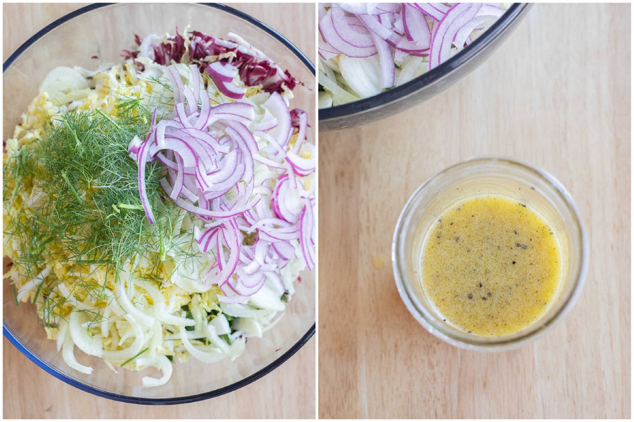 christmas coleslaw salad in a large bowl with homemade dressing