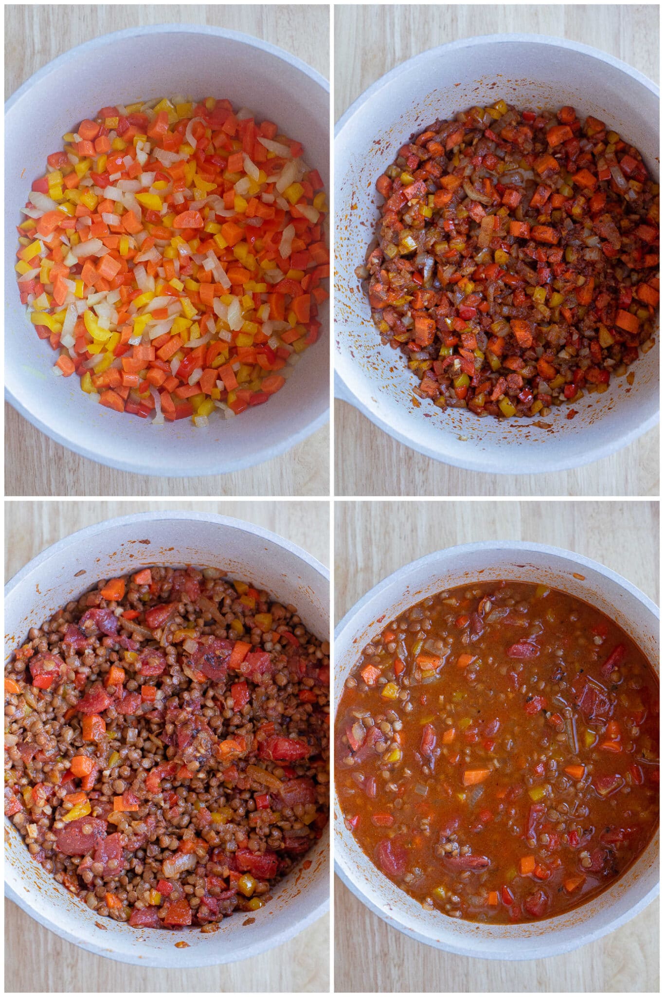 showing how to make lentil chili on the stovetop