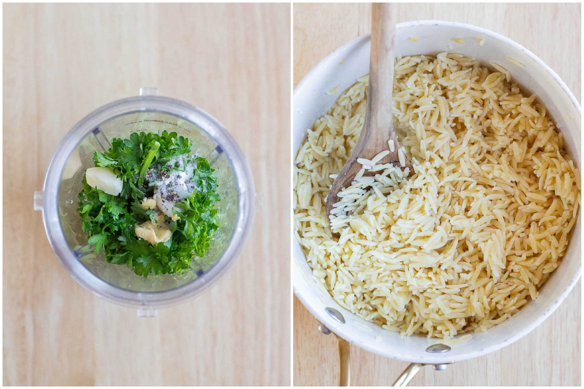 lemon parsley sauce and cooked orzo