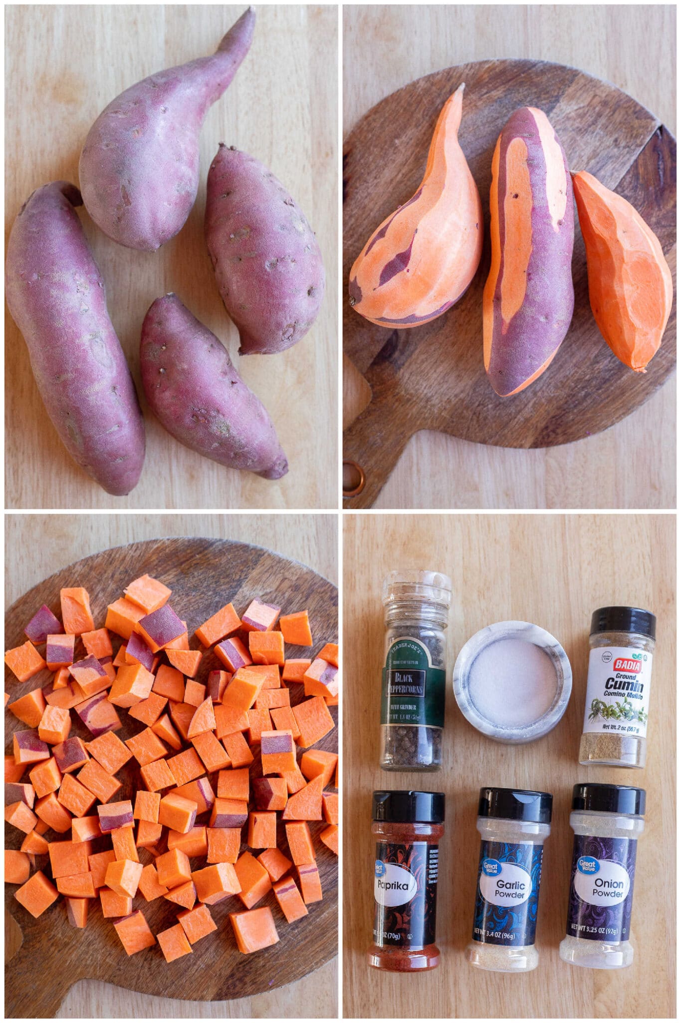 sweet potatoes that have been peeled, diced and seasoned with spices