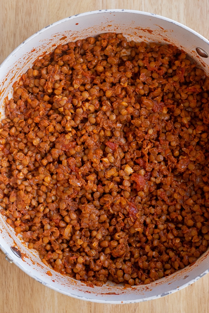 seasoned lentils in a pot