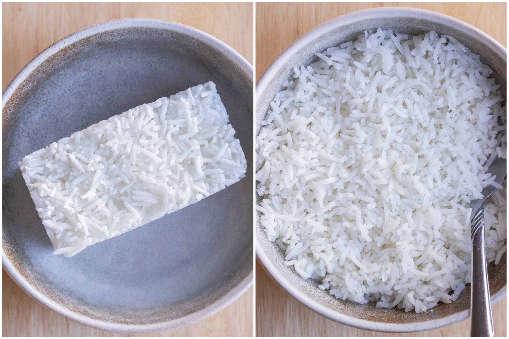 rice before and after it has been thawed out