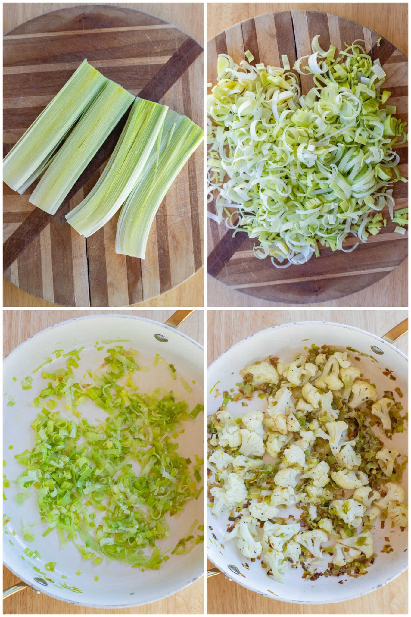 showing how to cook the leeks and cauliflower together