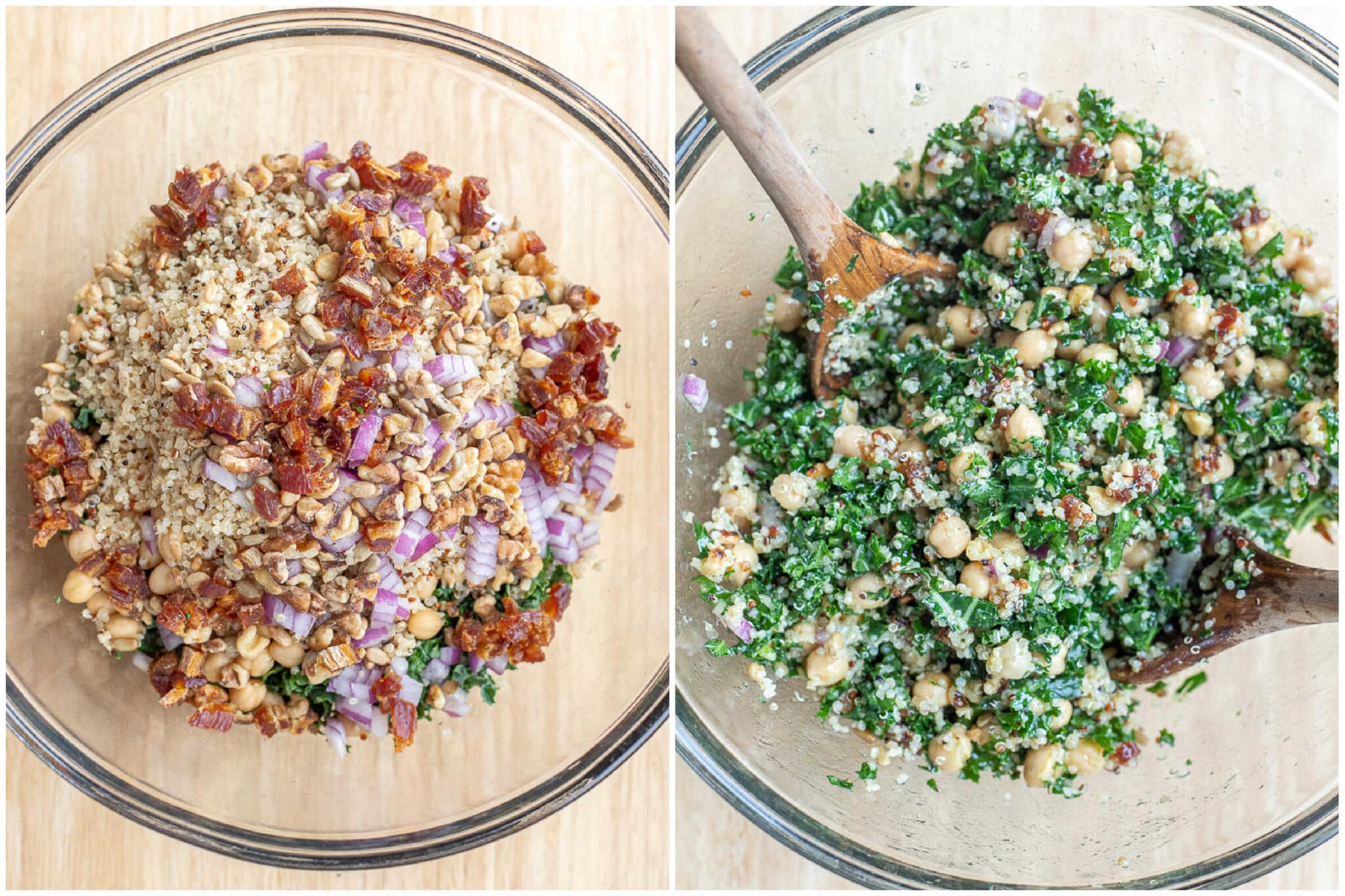 superfood kale salad mixed up in a bowl