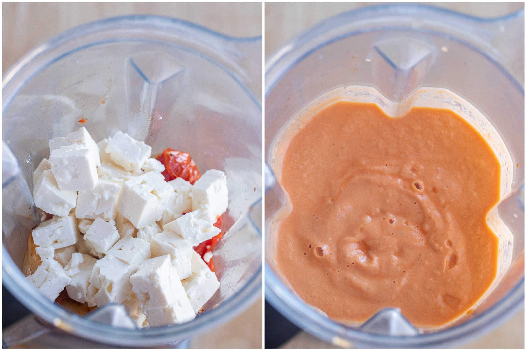 tomato feta soup blended up in the blender