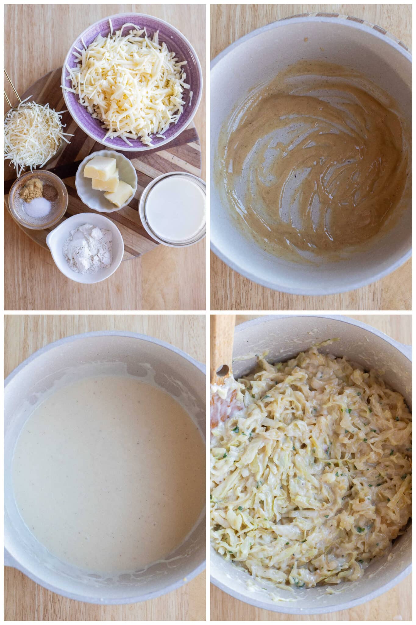 showing how to make the white cheddar parmesan cheese sauce